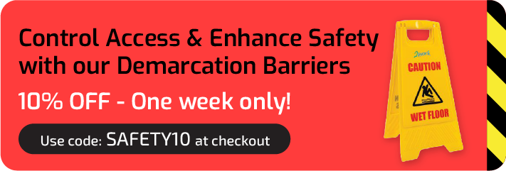 Banner with demarcation barriers stating 10% off offer for one week only